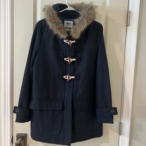 Old Navy Blue Toggle Utility Jacket with Faux Fur Hood M